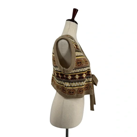 Cider Cropped Sweater Vest Tie Front L Cottagecore Winter Academia - Picture 2 of 3
